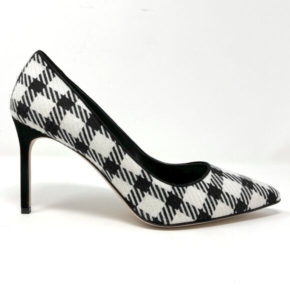 Manolo Blahnik BB Houndstooth Wool Pumps 39.5 Black White Heels - Picture 3 of 9